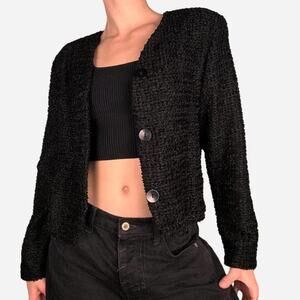Knitted boldero jacket cropped big button statement sparkle black blazer